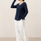Bamboo Viscose Textured Pleated Shell Accent Stretch Top ZINNIA