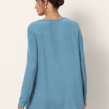 Wool-Blend Sweetheart Pleated Long Sleeve Top AMBER