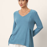 Wool-Blend Sweetheart Pleated Long Sleeve Top AMBER