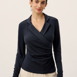 Wool Asymmetric Side Ruched Stretch Top BRIONY