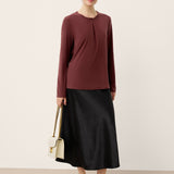 Wool Lyocell Twisted Neck Pullover Top NERISSA