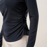 Wool Mock Neck Waist Pleat Top ISOLDE