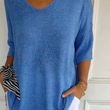 TINA™ - Solid Color Knitted V-Neck Sweater