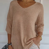 TINA™ - Solid Color Knitted V-Neck Sweater