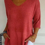 TINA™ - Solid Color Knitted V-Neck Sweater