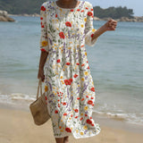 Christina - Maxi Dress with Round Neck and Floral Print