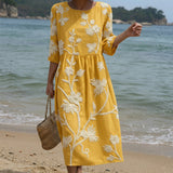 Ivy - Midi Dress with Plant and Flower Print