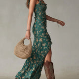 Zara - Retro Boho Maxi Dress with Flowing Sleeves and Side Slit