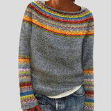 Selina - Grey Vintage Sweater with Multicoloured Yoke